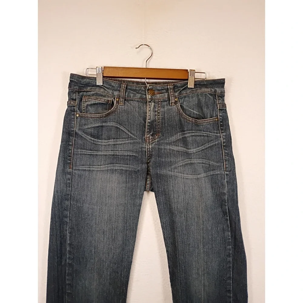 Y2K Bogari Women Size 4 Blue Dark Wash Whiskered Straight Leg Jeans